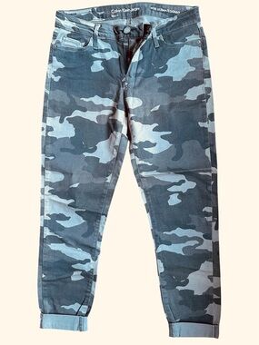 Calvin Klein Jeans Gray & Olive Camo Waist Detail soft Jeans